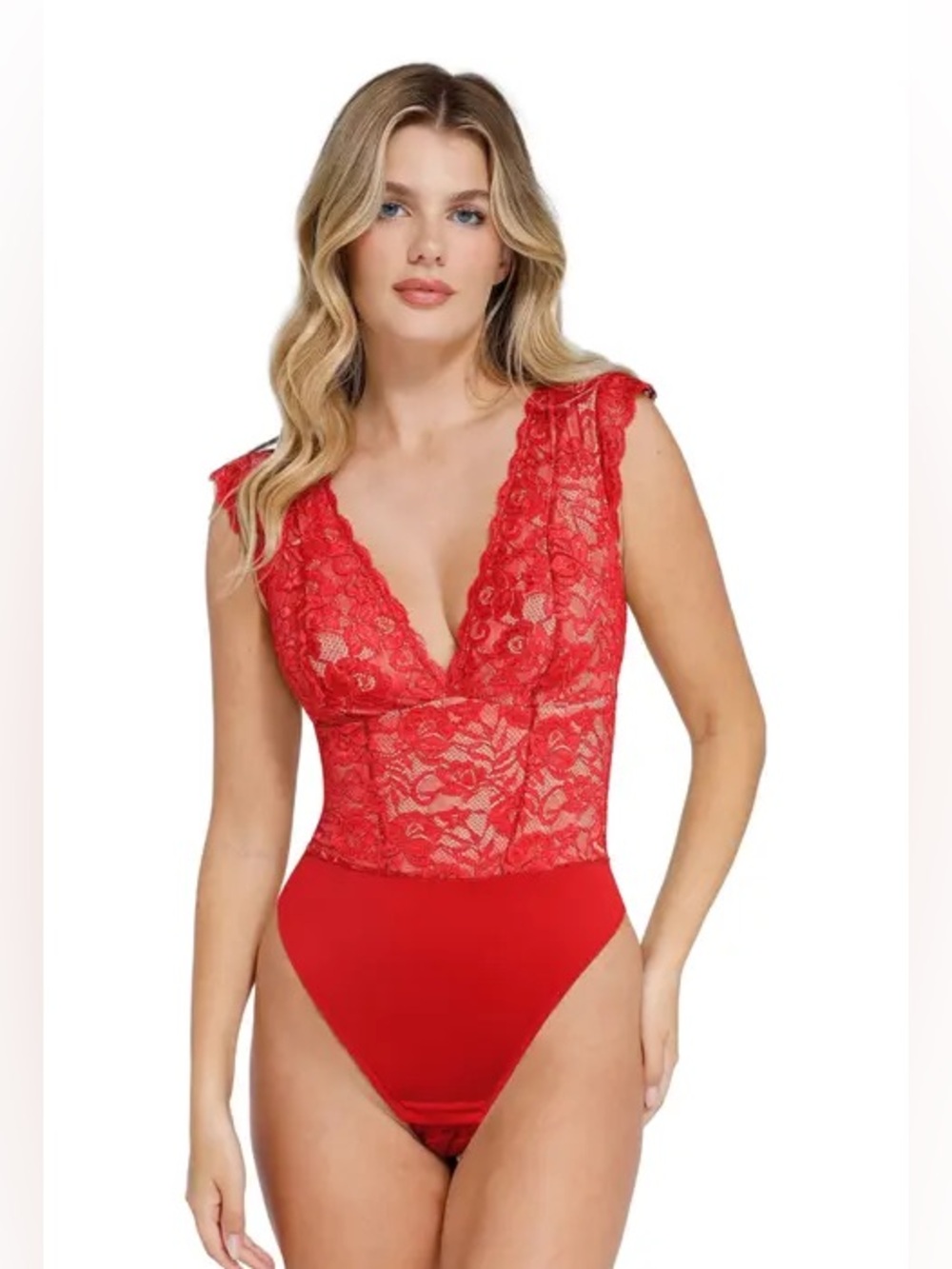 NWT Popilush Shapewear V-Neck Lace Bodysuit red 3XL